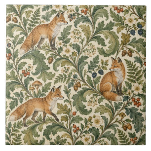 Vintage-Fuchs-Keramikfliese mit botanischem Motiv Fliese