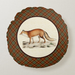 Vintage Fuchs mit rustikalem Herbstkaromuster Rundes Kissen