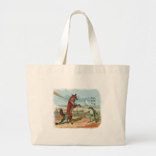 Vintage Fuchs und Frosch Strand Whimsical Illustra Jumbo Stoffbeutel