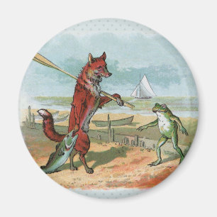 Vintage Fuchs und Frosch Strand Whimsical Illustra Magnet