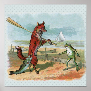 Vintage Fuchs und Frosch Strand Whimsical Illustra Poster