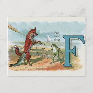 Vintage Fuchs und Frosch Strand Whimsical Illustra Postkarte