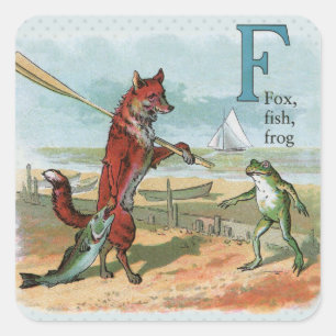 Vintage Fuchs und Frosch Strand Whimsical Illustra Quadratischer Aufkleber