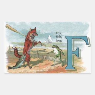 Vintage-Fuchs-und-Frosch-Strand-Whimsical-Illustra Rechteckiger Aufkleber