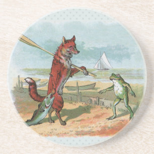 Vintage Fuchs und Frosch Strand Whimsical Illustra Untersetzer