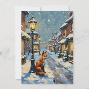 Vintage Fuchs unter Gaslaterne in weihnachtlicher  Feiertagskarte
