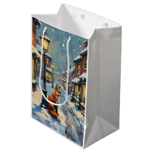 Vintage Fuchs unter Gaslaterne in weihnachtlicher  Mittlere Geschenktüte