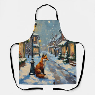 Vintage Fuchs unter Gaslaterne in weihnachtlicher  Schürze
