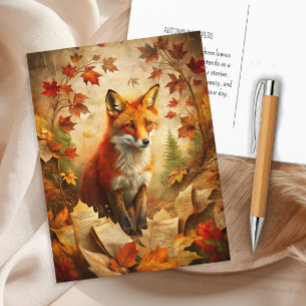 Vintage-Fuchs-Waldlandschaft-Herbstblätter Natur Postkarte