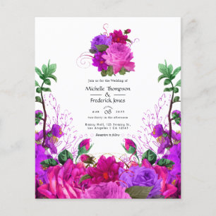 Vintage-Fuchsia- und Lila-Blumen-Hochzeitseinladun Flyer