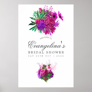 Vintage Fuchsia und lila Brautparty-Willkommen Poster