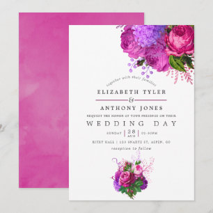 Vintage Fuchsia und Lila Shabby Floral Hochzeit Einladung
