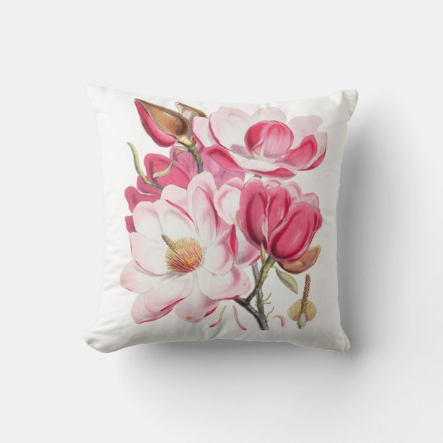 Vintage Fuchsie erröten rosa elegantes Blumen Kissen (Vorderseite)