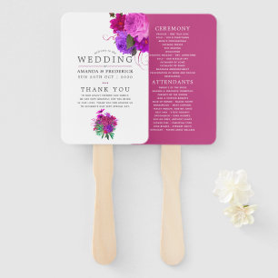 Vintage Fuchsien- und Lila Shabby-Hochzeitsprogram Fächer