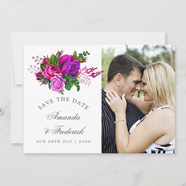 Vintage Fuchsien und Lila Shabby Save the Date (Vorderseite)