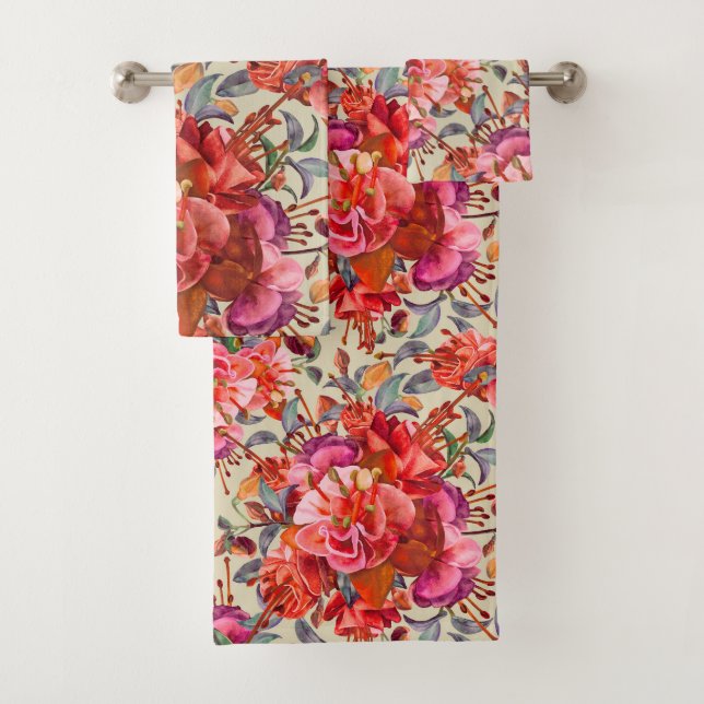 Vintage Fuchsienblüten Badhandtuch Set (Insitu)