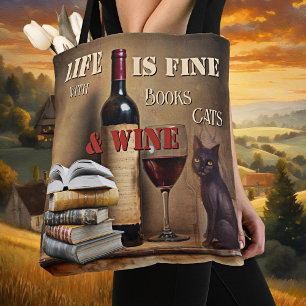 Vintage Fun Bücher Katzen Wein