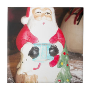 Vintage Fun Santa mit Schnee-Kunstprint Fliese