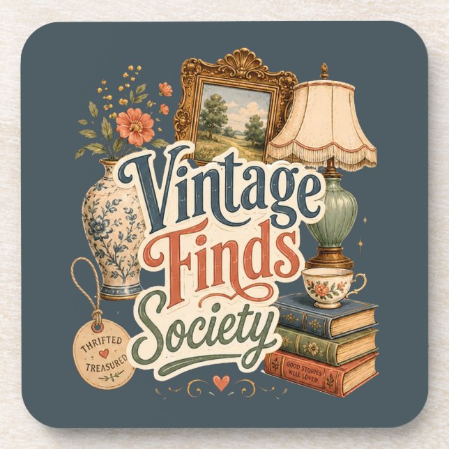 Vintage-Funde Cottagecore-Schätze Blau  Getränkeuntersetzer (Vorderseite)