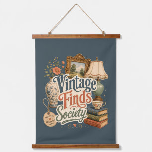 Vintage-Funde Cottagecore-Schätze Blau  Wandteppich Mit Holzrahmen