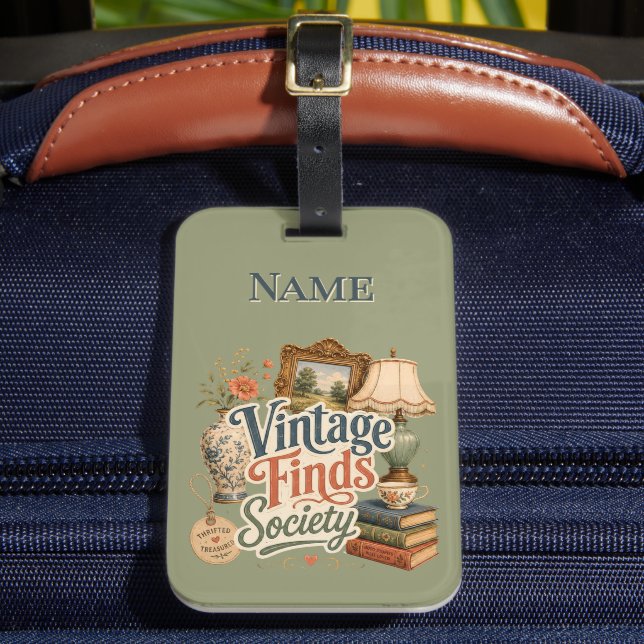 Vintage-Funde Cottagecore-Schätze Grün Gepäckanhänger (Vorderseite Insitu 2)