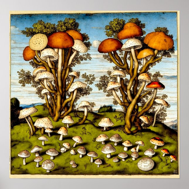 Vintage Fungi Art Print Poster (Vorne)