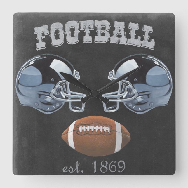 Vintage Fußball-Chalkboard-Design Quadratische Wanduhr (Vorderseite)