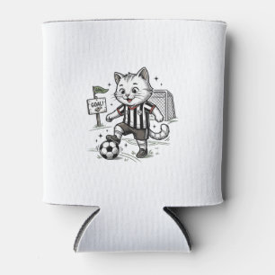 Vintage-Fußball-Katze Gravur-Shirt-Design_1 Dosenkühler