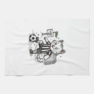 Vintage-Fußball-Katze Gravur-Shirt-Design_1 Geschirrtuch