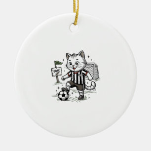 Vintage-Fußball-Katze Gravur-Shirt-Design_1 Keramik Ornament