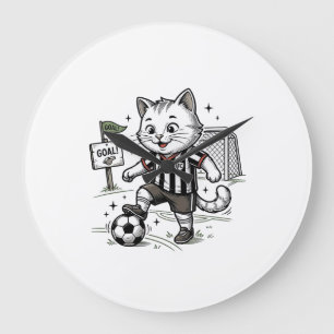 Vintage-Fußball-Katzen-Gravur-Shirt-Design_1 Große Wanduhr