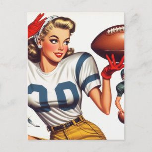 Vintage-Fußball-Mädchen-Illustration Postkarte