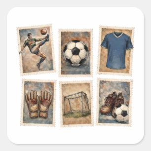 Vintage-Fußballmarken Fußball-Sammlung Quadratischer Aufkleber