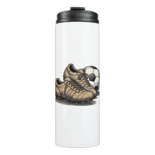Vintage Fußballschuhe und Ball-Shirt-Design_1 Thermosbecher