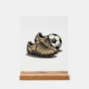 Vintage-Fußballschuhe und Ball T-Shirt-Design_1 Acrylschild