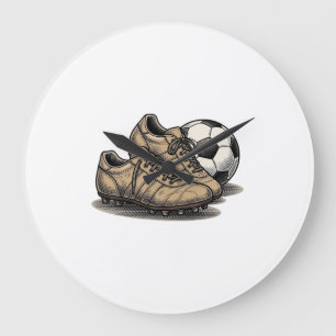 Vintage Fußballschuhe und Ball T-Shirt Design_1 Große Wanduhr
