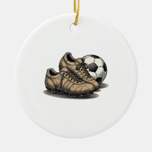 Vintage Fußballschuhe und Ball T-Shirt Design_1 Keramik Ornament