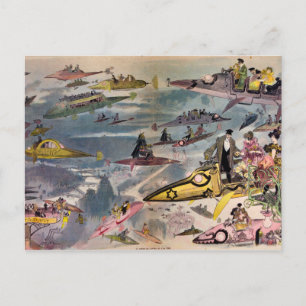 Vintage futuristische Flugmaschinen Farb-Kunst Postkarte