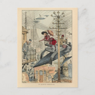 Vintage futuristische Flugmaschinen Farb-Kunst Postkarte