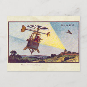 Vintage futuristische Flugmaschinen Farb-Kunst Postkarte