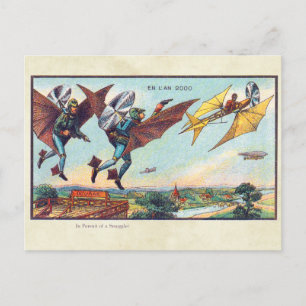 Vintage futuristische Flugmaschinen Farb-Kunst Postkarte