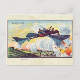 Vintage futuristische Flugmaschinen Farb-Kunst Postkarte