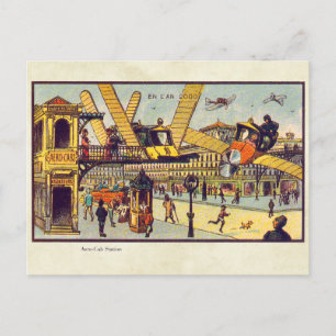 Vintage futuristische Flugmaschinen Farb-Kunst Postkarte