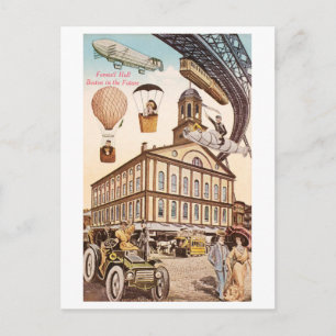 Vintage Futuristische Sicht auf Faneuil Hall, Bost Postkarte