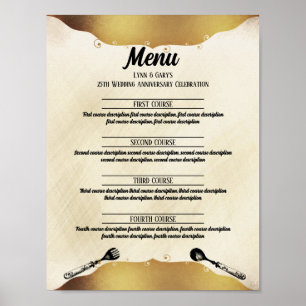 Vintage-Gabel-Löffel-falsches Gold-Event-Catering- Poster