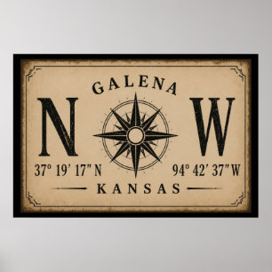 Vintage-Galena-Koordinaten-Wandkunst und Dekoratio Poster