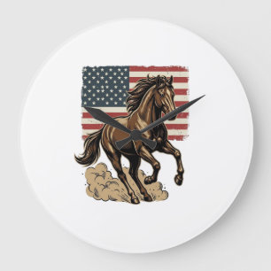 Vintage galoppierendes Pferd American Flag Shirt D Große Wanduhr
