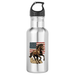 Vintage Galoppierendes Pferd Amerikanisches Flagge Edelstahlflasche
