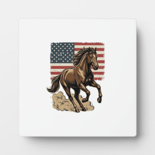 Vintage Galoppierendes Pferd Amerikanisches Flagge Fotoplatte
