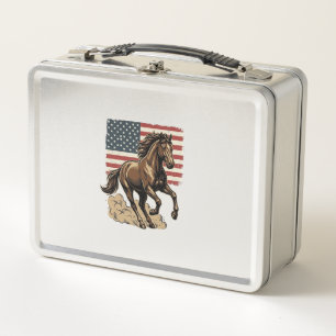 Vintage Galoppierendes Pferd Amerikanisches Flagge Metall Brotdose